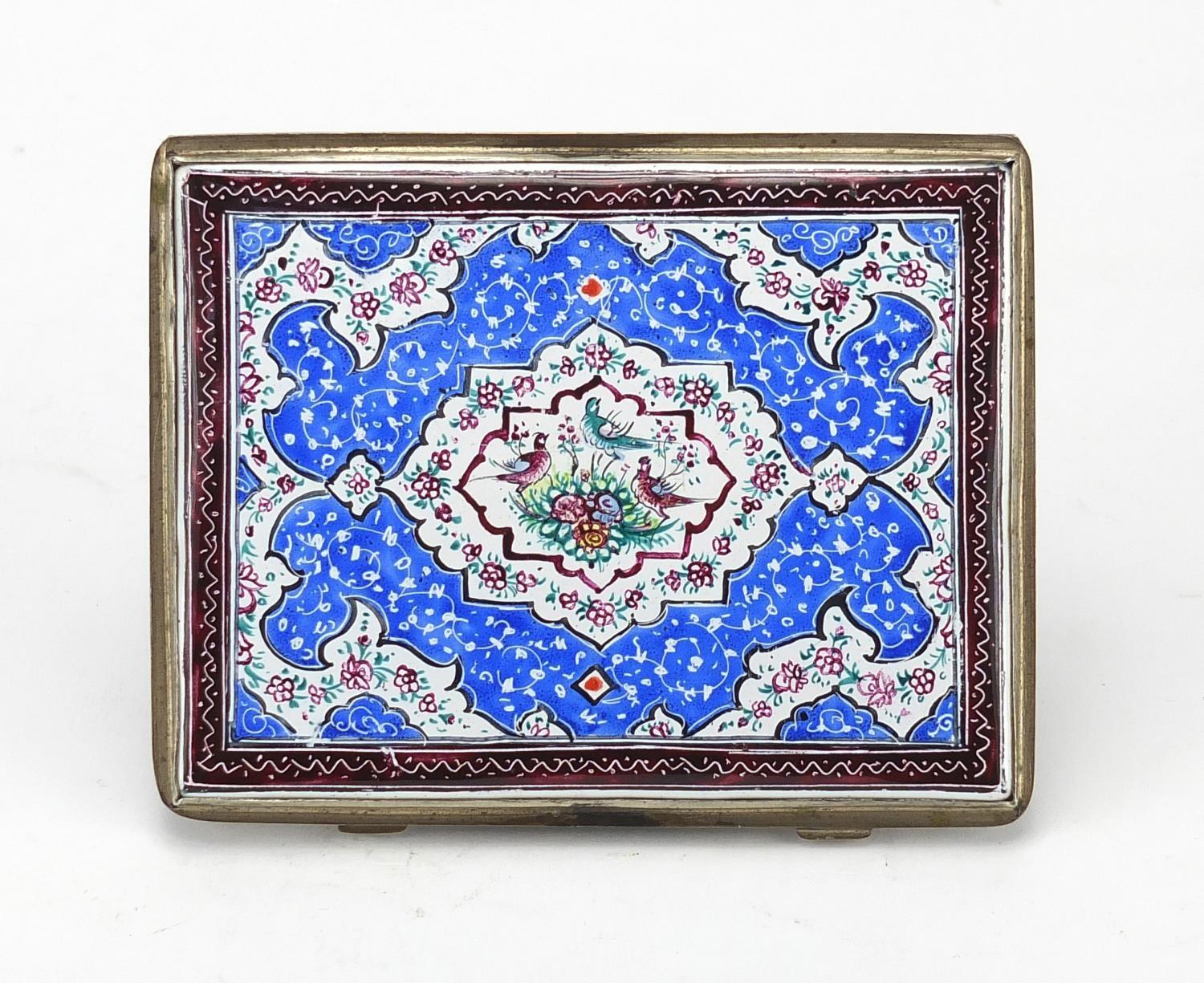 Persian enamelled cigarette case hand painted with figures, flowers and birds, 10.5cm x 8cm : For - Image 4 of 4