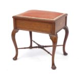 Inlaid mahogany piano stool with lift up seat, 50cm H x 47cm W x 37cm D : For further condition