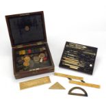 Victorian rosewood brass bound drawing instrument set by Troughton & Simms, with fitted lift out