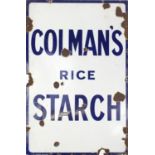Vintage Colman's rice starch enamel advertising sign, 93cm x 61cm : For further condition reports