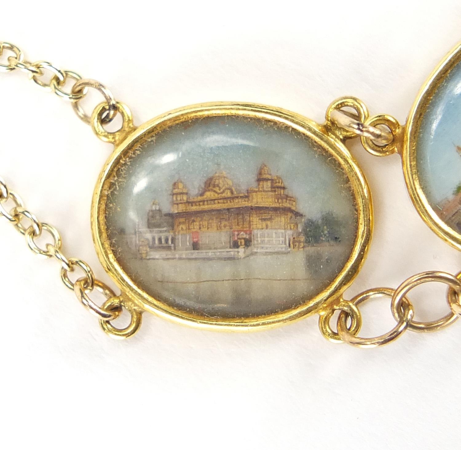 Five Indian watercolour miniatures onto ivory panels, housed in unmarked gold mounts and necklace, - Image 2 of 10