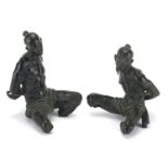 Pair of patinated bronze studies of Chinese slaves, the largest 15.5cm high : For further