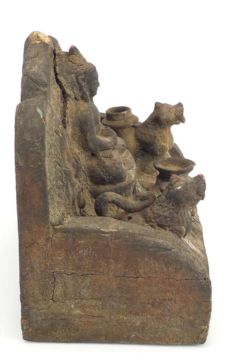 Antique Middle Eastern wooden carving of a deity and mythical creatures, 25cm H x 29cm W x 17cm - Image 5 of 6