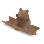 Black forest carved bear inkwell and with tray, 20cm wide : For further condition reports please