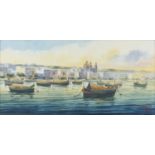 Galea - Valletta harbour, watercolour, mounted and framed, 35cm x 16.5cm : For further condition