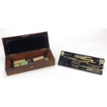 Victorian rosewood drawing instrument set presented to Lt Col A Strange F R S, with velvet lined