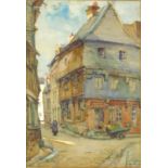 Mary Sinpson R.B.A - The Old Town, watercolour on card, inscribed and labels including Royal