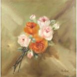 Elio Vetali - Still life roses, oil onto canvas, inscribed verso, mounted and framed, 49cm x