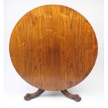 Good Regency rosewood circular centre table with lion paw feet, 71cm H x 136cm diameter : For