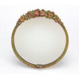 Circular barbola style easel mirror with bevelled plate, 23cm in diameter : For further condition