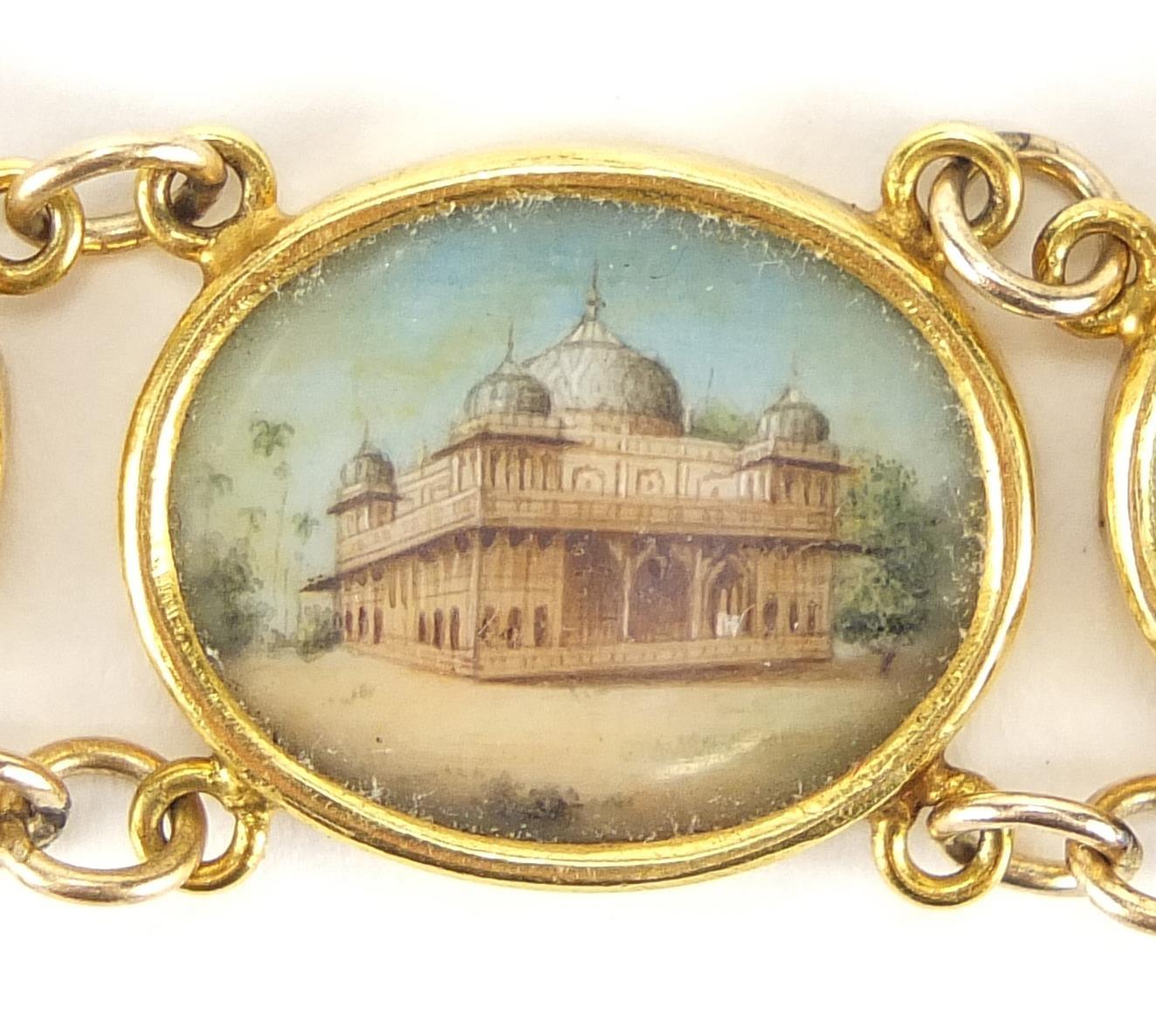 Five Indian watercolour miniatures onto ivory panels, housed in unmarked gold mounts and necklace, - Image 4 of 10