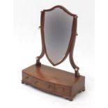 Edwardian walnut shield shape toilet mirror with three drawers to the base, 59cm high : For