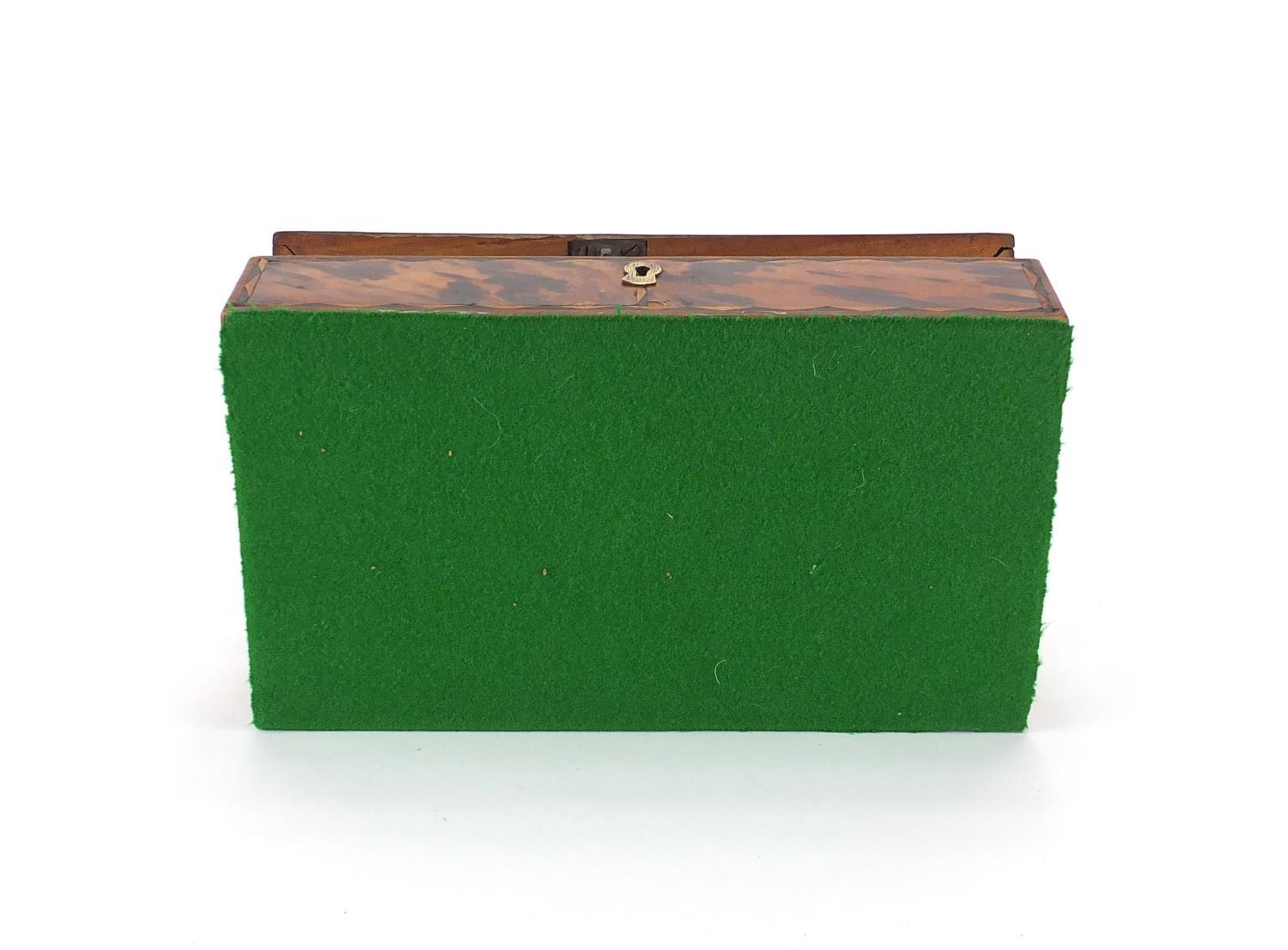 Rectangular inlaid tortoiseshell box with hinged lid, 7.5cm H x 23cm W x 13cm D : For further - Image 4 of 4