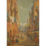 Continental street scene, figures walking, watercolour, bearing an indistinct signature F Jenvo?