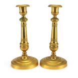 Pair of 19th century French gilt brass candlesticks, 27cm high : For Further Condition Reports