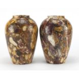 Pair of Victorian variegated marble vases, each 21cm high : For Further Condition Reports Please