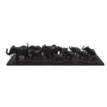 José-Maria David 1944-2015, large patinated bronze Herd Of Twelve Elephants, signed, numbered 1/8