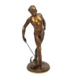 Clément Léopold Steiner 1853-1899, gilt patinated bronze study of a semi nude man teasing a cat,