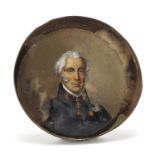 19th century circular reverse glass hand painted portrait miniature, of a gentleman wearing a