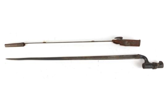 British Military triangular bayonet with part scabbard, numbered 43 and ...