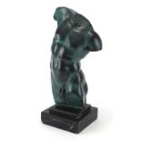 Patinated bronze study of a classical torso, on square marble base, overall 39cm high : For