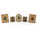 Antique and later miniatures and silhouettes, including a pair of reverse glass silhouettes and a