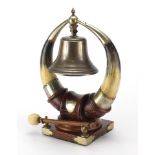 Victorian oak and horn dinner bell, 37cm high : For Further Condition Reports Please Visit www.