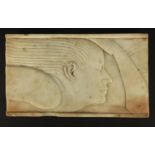 Rectangular Art Deco white marble modernist carving of a female, 33cm x 19.5cm : For Further