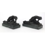 J Valenta, pair of early 20th century Austrian patinated bronze figural bookends, both mounted on