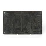 Antique bronze plaque relief moulded with Christ on the cross, 17.5cm x 10cm : For Further Condition