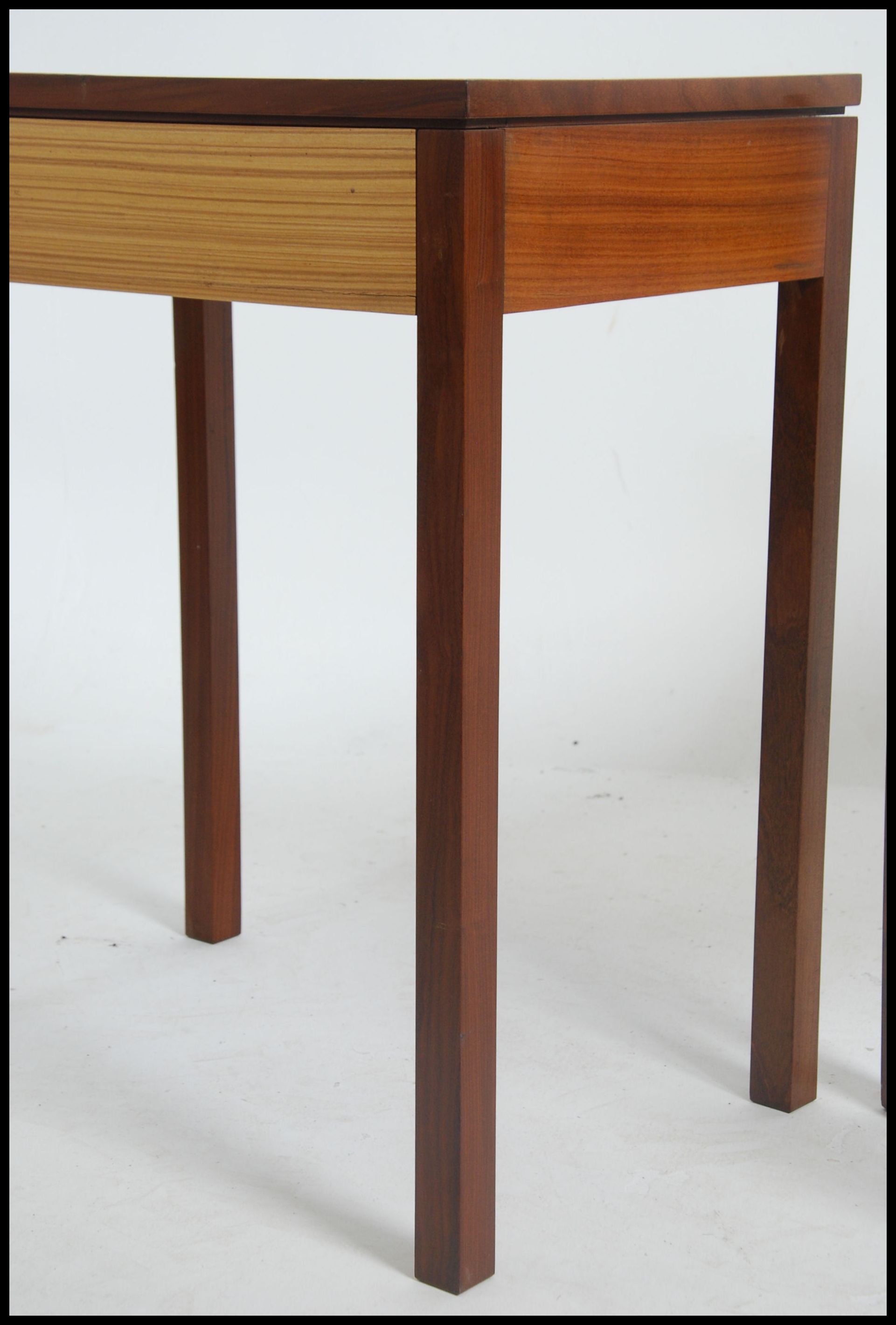 A pair of 1970's teak wood two tone retro Air Ministry side table - bedside tables. Each raised on - Image 3 of 5