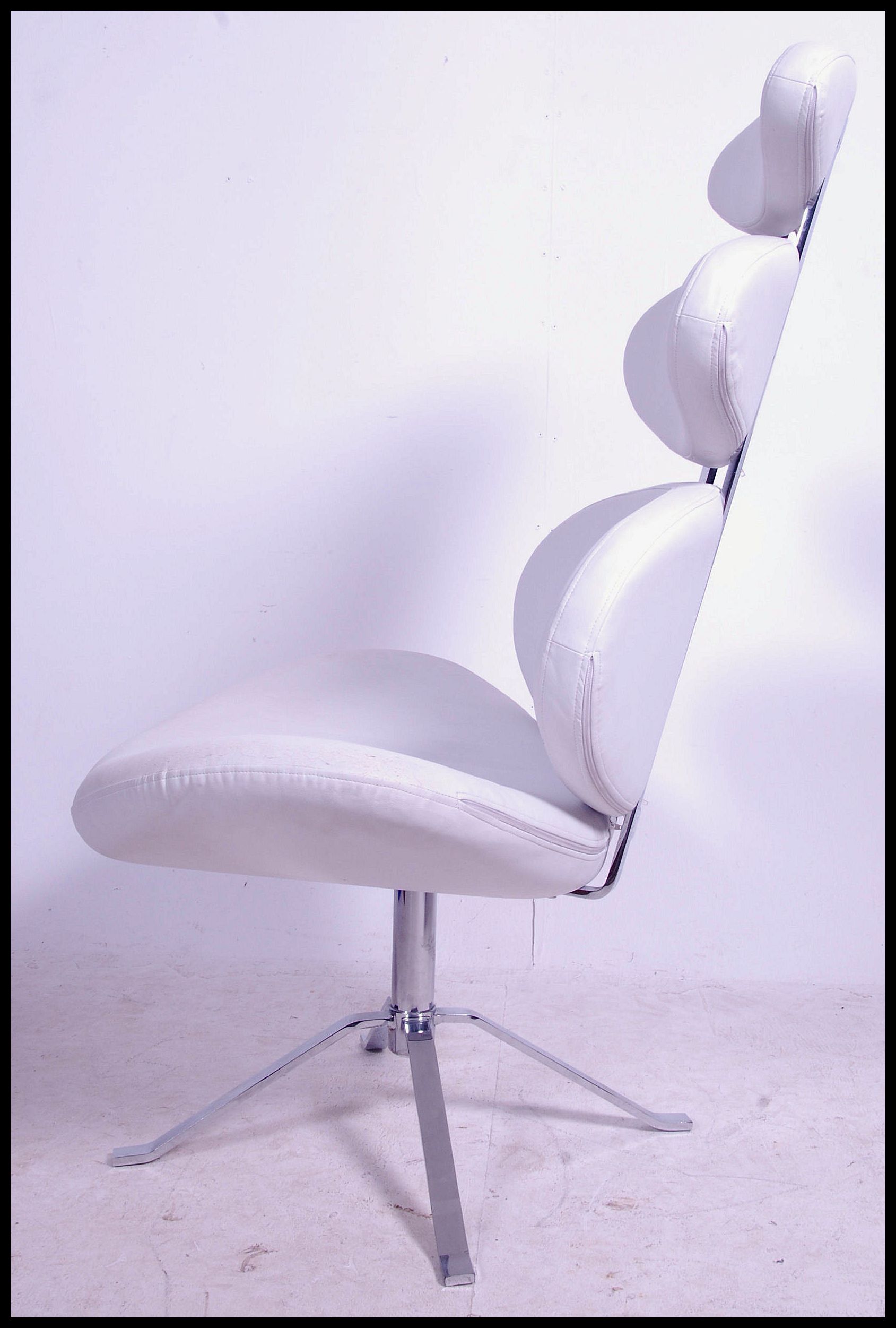 After Poul Volther. A `Corona` swivel lounge chair, with white vinyl upholstery to the pebble - Image 4 of 5