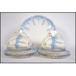 A Victorian Aynsley 6 place part tea service in blue and white bearing markings to the base with