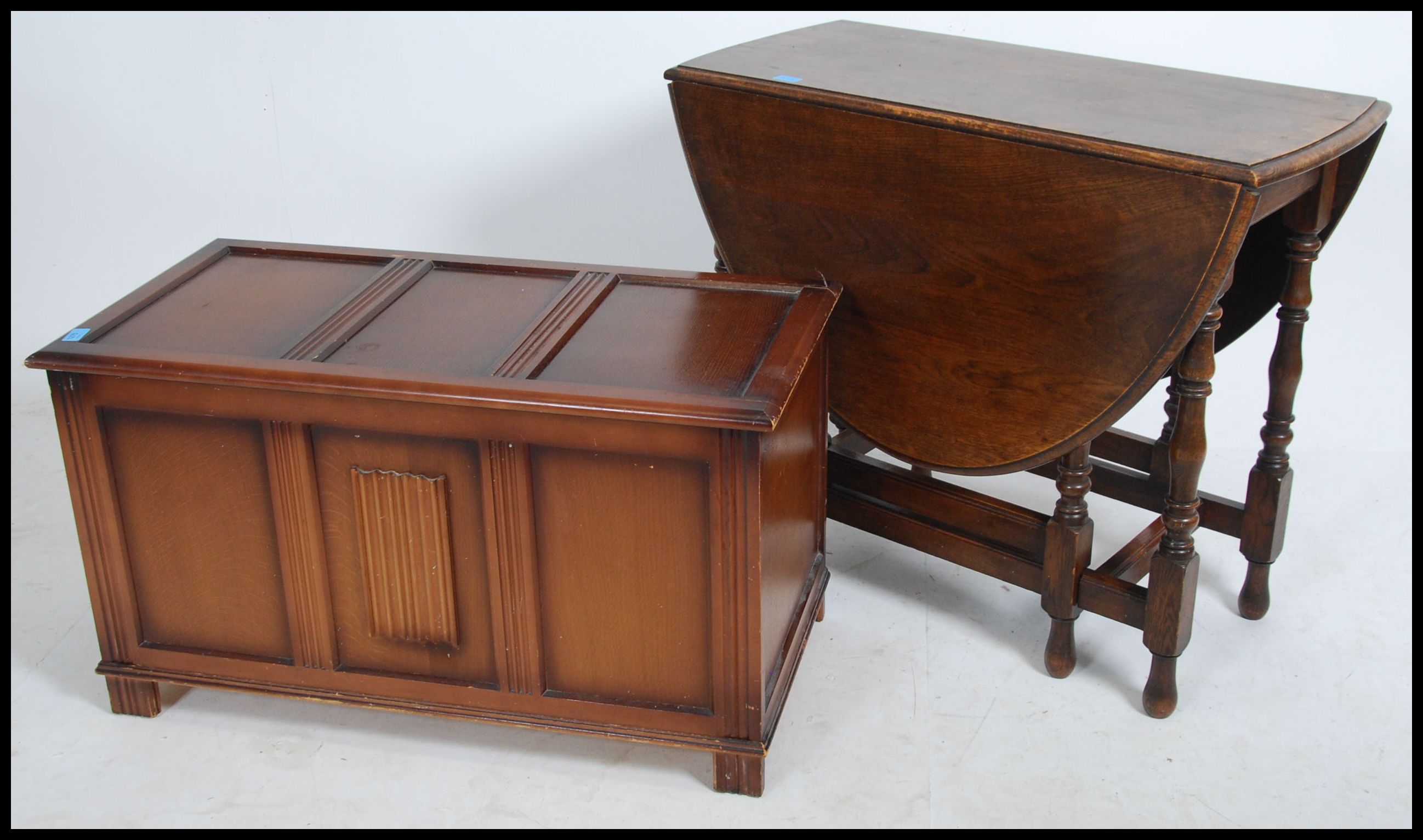 A collection of furniture to include a Jacobean revival mid century oak blanket box together with an - Image 2 of 5