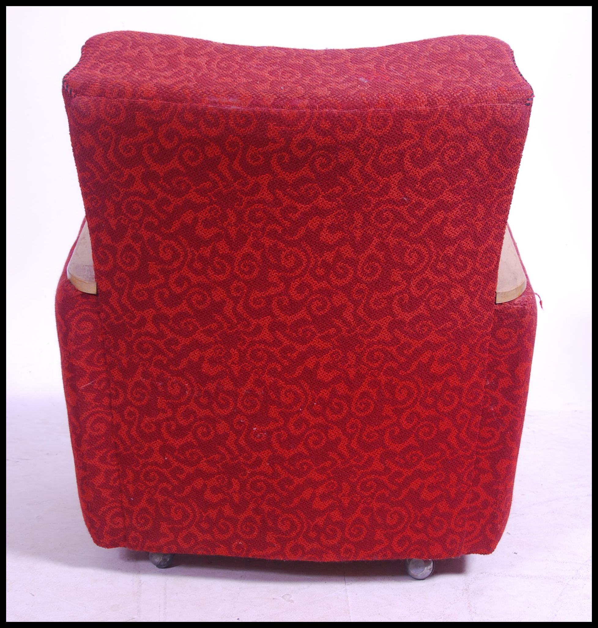 A good 1930's Art Deco club armchair having red moquette upholstered frame with bentwood oak - Image 5 of 5