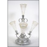 A silver plated 20th century 4 sconce glass epergne centrepiece. The silver plated stand with 4