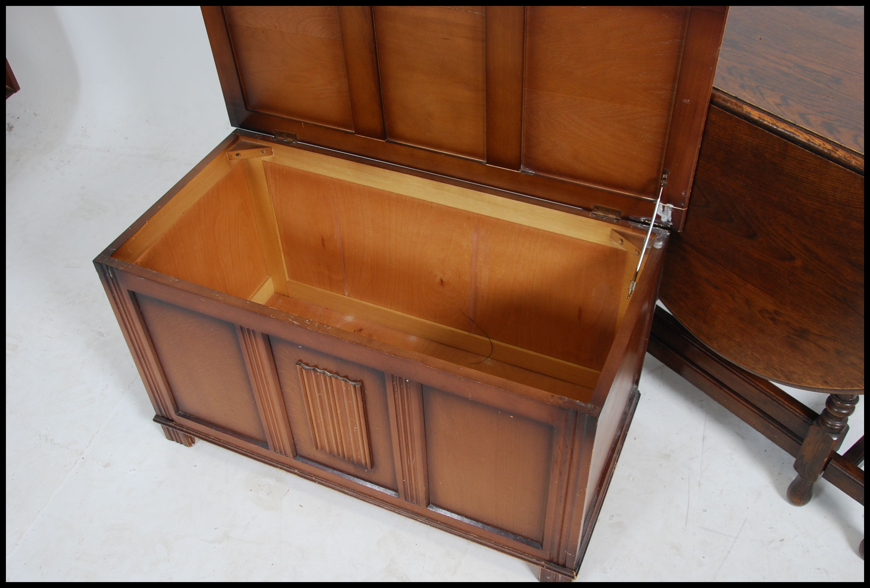 A collection of furniture to include a Jacobean revival mid century oak blanket box together with an - Image 3 of 5