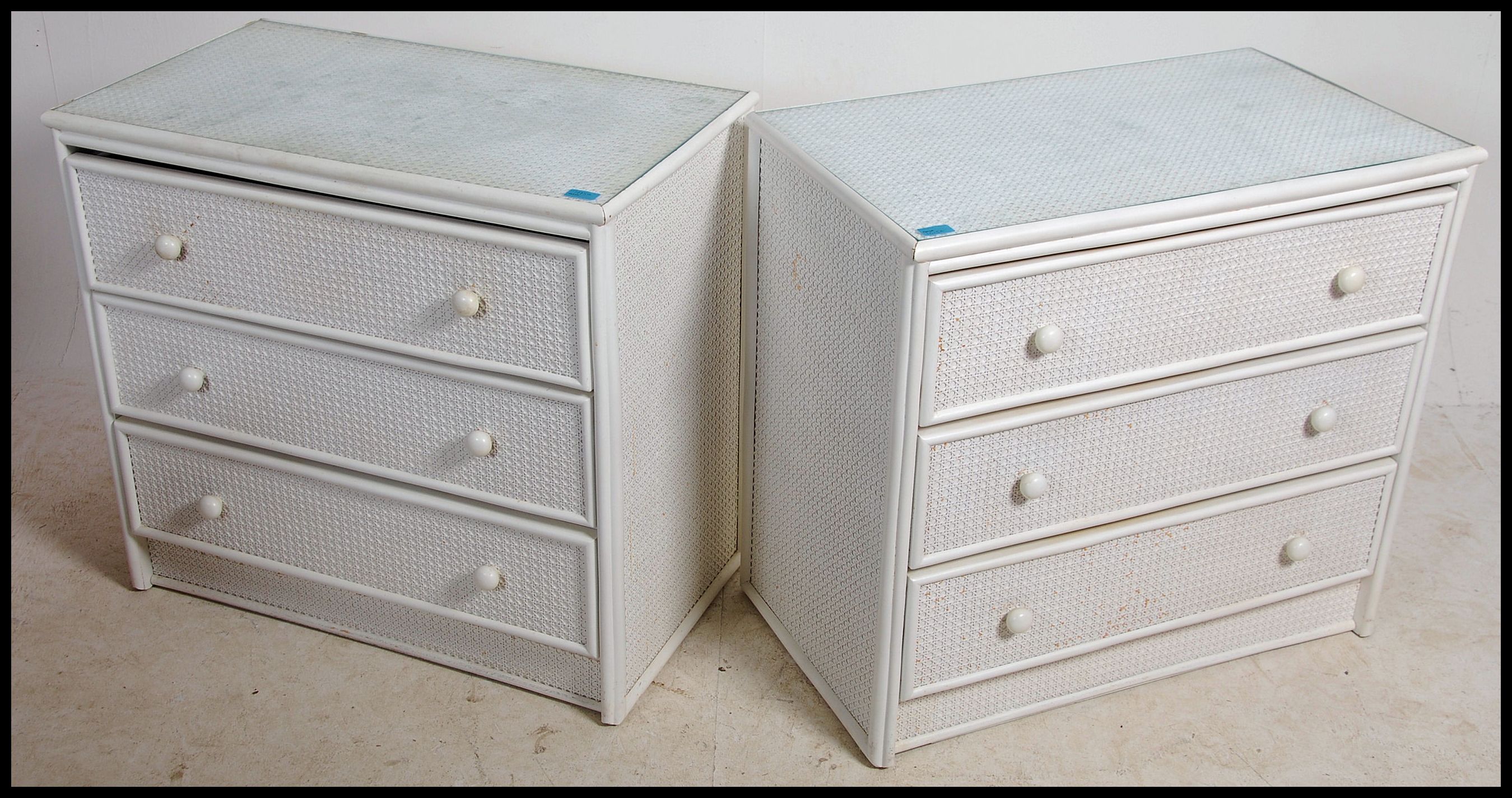 A pair of 20th century whicker effect chest of drawers. Each Chest of drawers having four long - Image 2 of 4