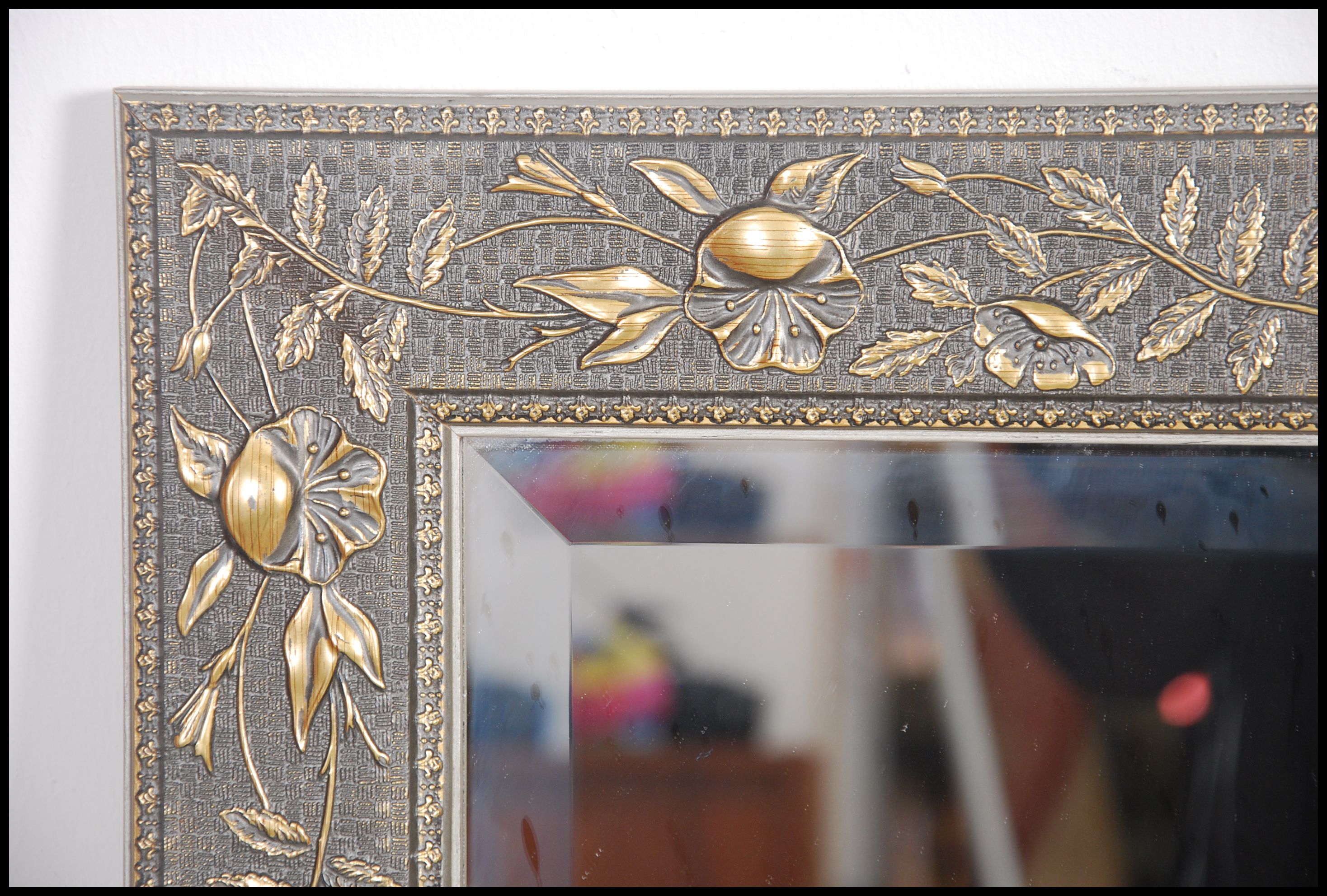 Two contemporary large framed mirrors the frames having  a gilt finish decoration with central - Image 3 of 3