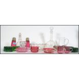 A collection of 19th and 20th century glassware's, to include cranberry sugar shakers, piano