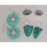 A pair of malachite and silver earrings