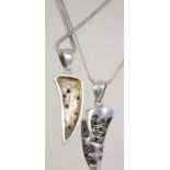 A silver 925 snake link necklace chain having a c clasp with a silver 925 and marcasite shark