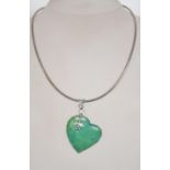A fantastic silver 925 rigid cocoon link necklace chain with large malachite heart shaped drop