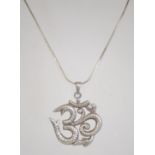 A silver 925 snake link necklace chain having a lobster claw clasp and a large silver 925 Buddhist