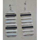 A pair of silver 925 Art Deco style ladies drop earrings of rectangular form with perpendicular