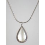 A silver 925 snake link necklace chain with c clasp having a silver and moonstone tear drop pendant.