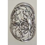 A silver 925 naturalistic oversized ladies dress ring depicting a song bird amongst a grape and vine