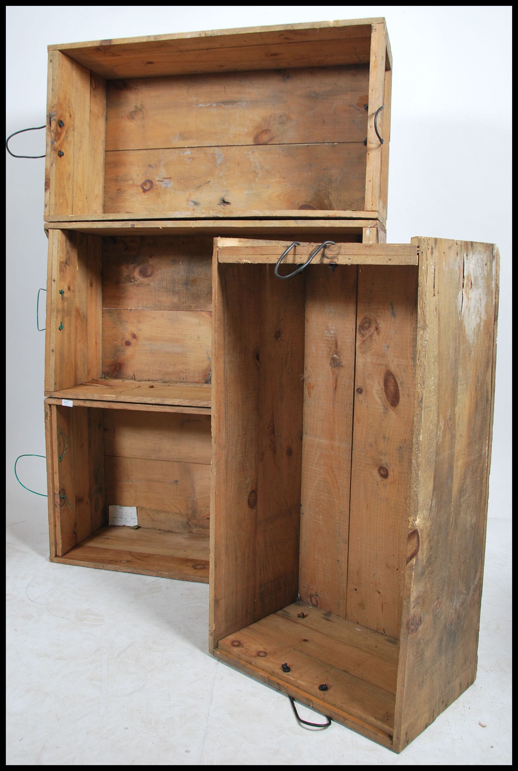 A stack of 4 vintage large wooden Industrial size crates. Panel seats and slatted bases with - Image 5 of 5