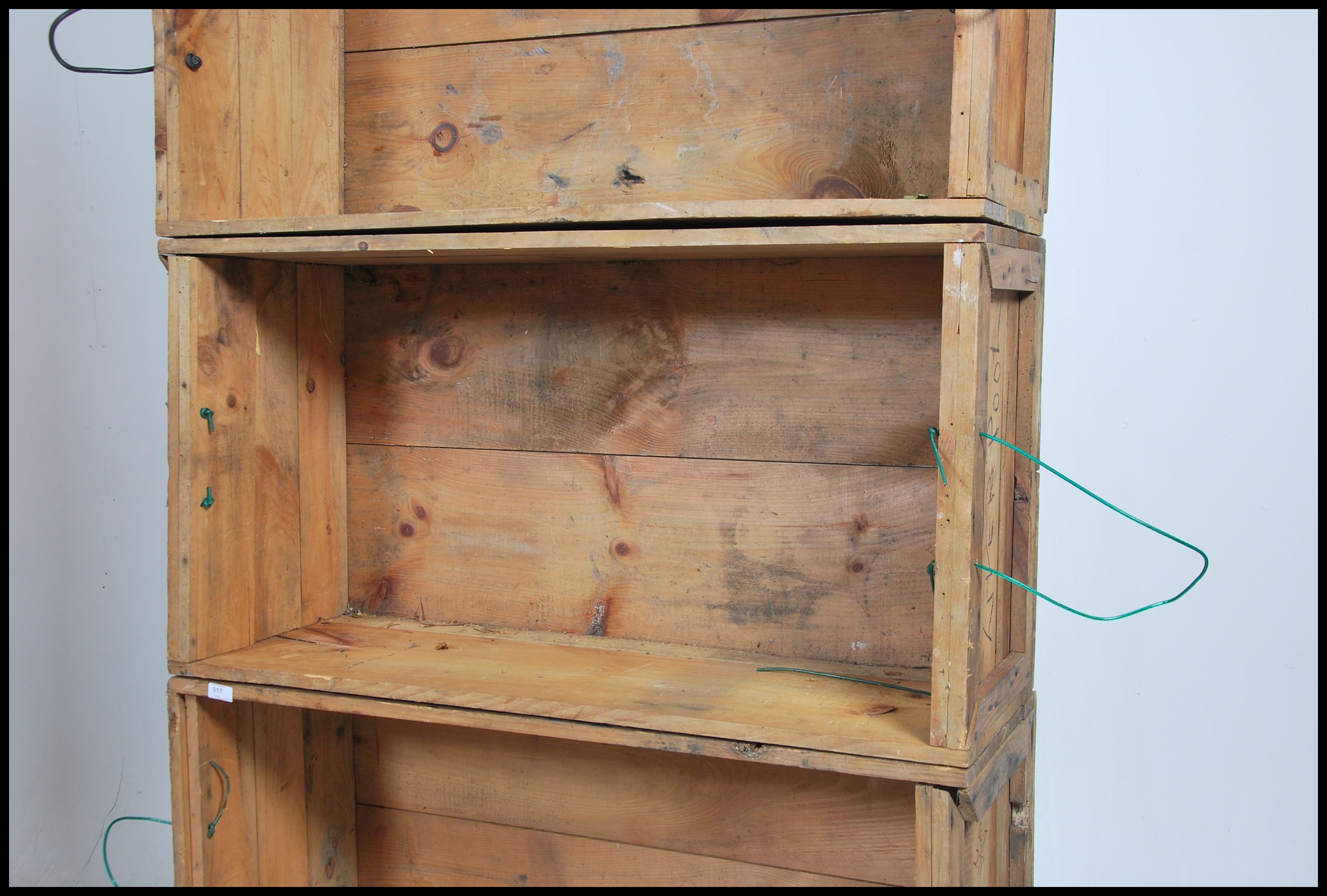 A stack of 4 vintage large wooden Industrial size crates. Panel seats and slatted bases with - Image 2 of 5