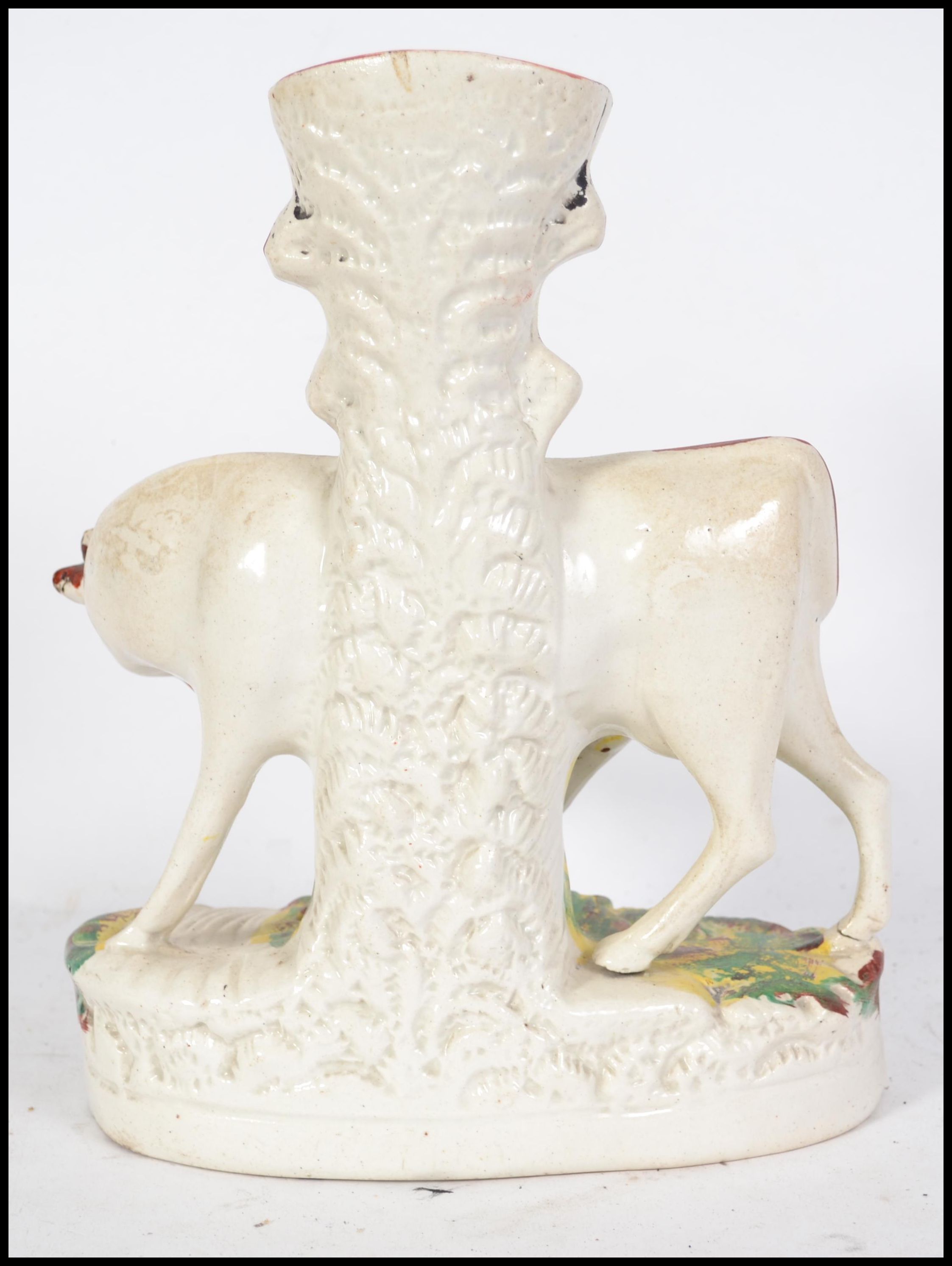 A Victorian Staffordshire ceramic spill vase flat back. The figurine diorama depicting a cow and - Image 4 of 5